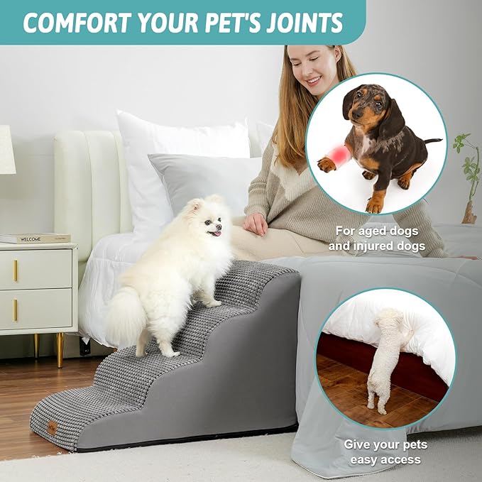 Dog Stairs for Medium Bed 20" H 15.7x28.3x19.7in, Light 4 Tiers