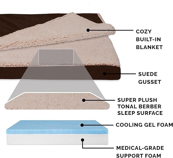 Furhaven Cooling Gel Dog Bed for Large Dogs w/ Removable Washable Cover 95 lbs
