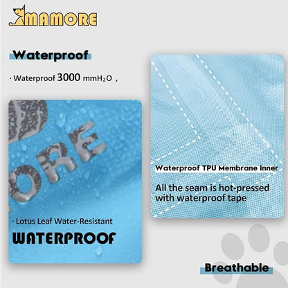 MAMORE Dog Raincoat Hooded Rain Jacket for Small Medium Large Dogs Slicker Poncho Bottom Waterproof Adjustable Reflective Breathable Leash Hole (Blue, Large)