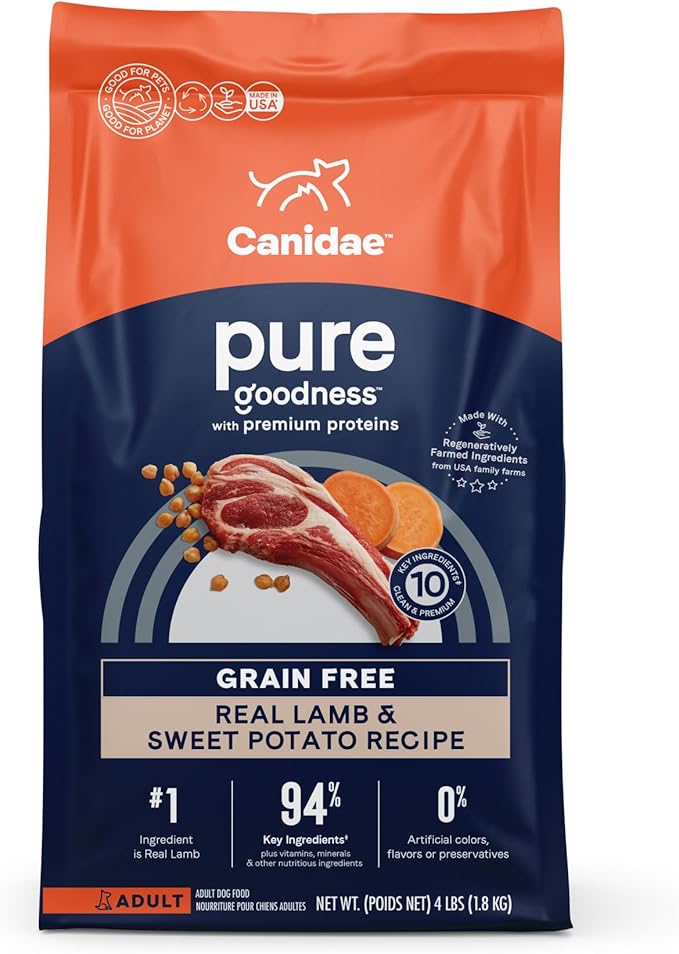 Canidae PURE Limited Ingredient Premium Adult Dry Dog Food, Lamb and Pea Recipe, 4 Pounds, Grain Free