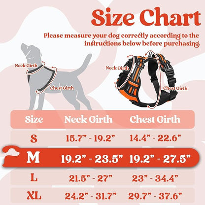 rabbitgoo Dog Harness Medium Sized, No Pull Pet Harness with 3 Buckles, Adjustable Soft Padded Dog Vest with Instant Control Handle, Easy Walking Reflective Pet Vest for Medium Dogs, Orange, M