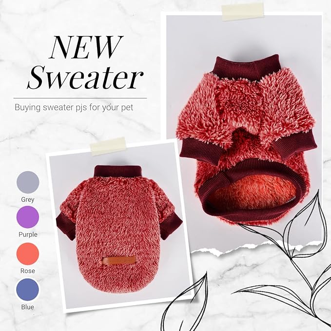 Dog Sweaters for Small Dogs Girl Boy Winter Puppy Sweater Clothes Fleece Warm Pet Outfit for Chihuahua Yorkie Teacup Cute Plain Cold Weather Dog Coat Cat Apparel Clothing (Small
