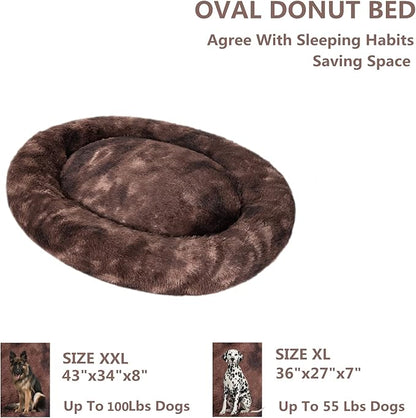 Oval Calming Donut Cuddler Dog Bed Bed(30"/36"/43") for (XL(36"x27"x7"), Brown2021)