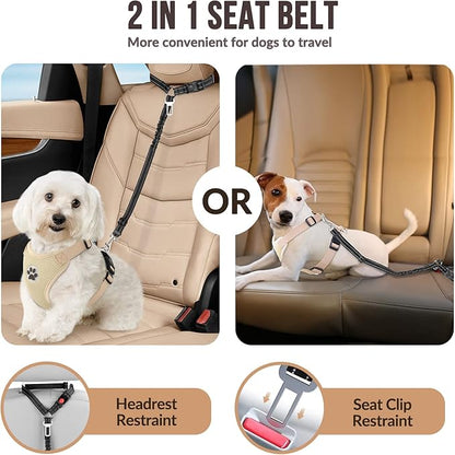 Lukovee Dog Car Seat Belt, 2 Pack Headrest Restraint Seatbelt, Adjustable Pet Safety Leads with Reflective Elastic Bungee for Dog Harness Collar Travel Daily Use (Black,Small, Headrest+Clip)