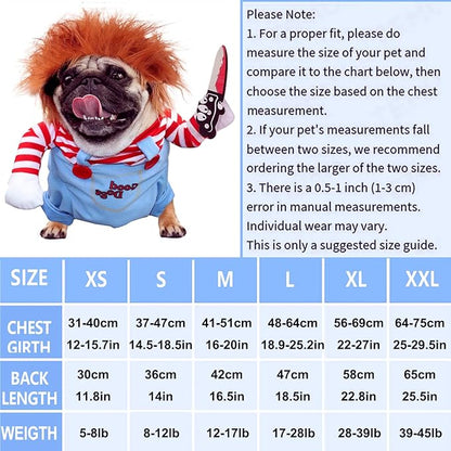 Dog Halloween Costumes, Deadly Doll Dog Costume,Chucky Dog Costume with Knife for Pets, Funny Dog Costumes Halloween for Large Dogs [L]