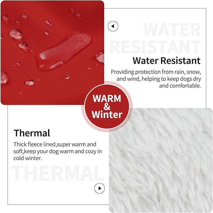 IECOii Dog Jackets for Medium Dogs Waterproof -Red