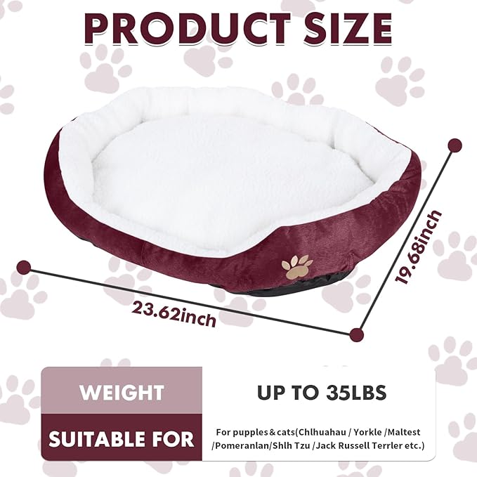 ShellKingdom Medium Dog Bed 35lbs, 23.62 19.68INCH (Wine