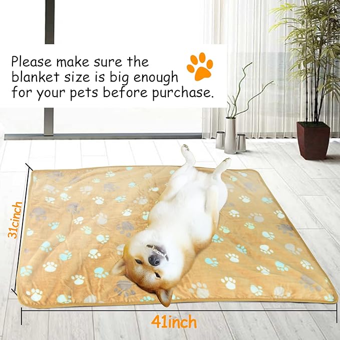 1 Pack 3 Blanket for Dogs,Cute Paw Pattern,Soft Fleece Dog Blanket,Pet Mat Throw Cover for Kennel Crate Bed,Pet Blanket for Dogs Cats,41x31 inch