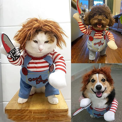 Dog Halloween Costumes, Deadly Doll Dog Costume,Chucky Dog Costume with Knife for Pets, Funny Dog Costumes Halloween for Large Dogs [L]