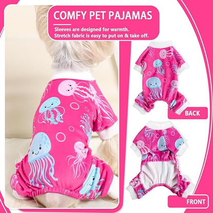 Dog Pajamas Cute Duck Soft Fleece Stretchy Dog Onesie Pet Pjs Fall Dog Clothes for Small Dogs Girl Boy (Medium, Rose)