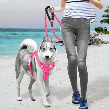BARKBAY No Pull Dog Harness Large Step in Reflective Dog Harness with Front Clip and Easy Control Handle for Walking Training Running with ID tag Pocket(Pink