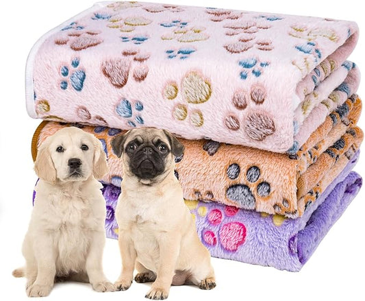 Dono 1 Pack 3 Dog Blankets, Soft Fluffy Fleece Pet Blanket Warm Sleep Mat Paw Print Design Puppy Kitten Throw Blanket Doggy Mat, Blanket for Dogs