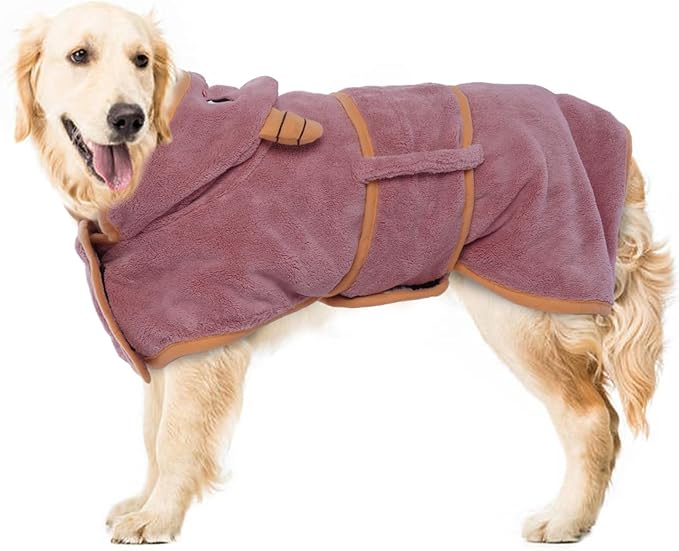 Dog Bathrobe Dog Drying Coat, Microfibre Material Fast Drying Super Absorbent Dog Bath Towel, Magic Sticker & Belly Strap, Dog Robes for After Bath Dog Bath Robe for Puppy Small Medium Large Dog Cat
