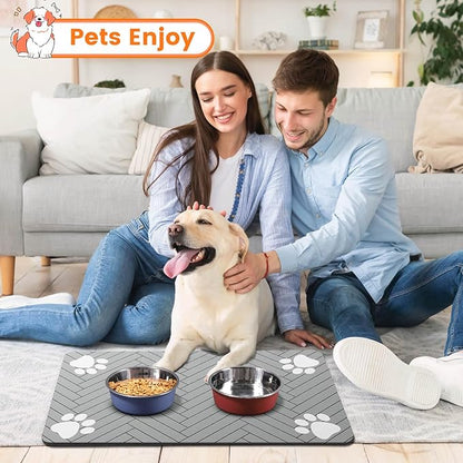 Pet Feeding Mat-Absorbent Pet Placemat for Food and Water Bowl, with Waterproof Rubber Backing, Quick Dry Water Dispenser Mat for Dog and Cat (17"x27", Striped Light Gray)