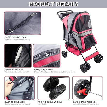 Pet Dog Stroller 4-Wheel Promenade