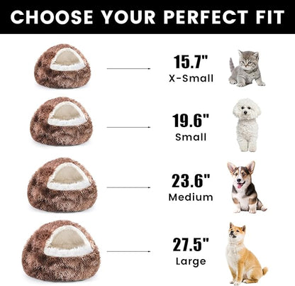 NOYAL Dog Bed Round Hooded Plush Cat Cave