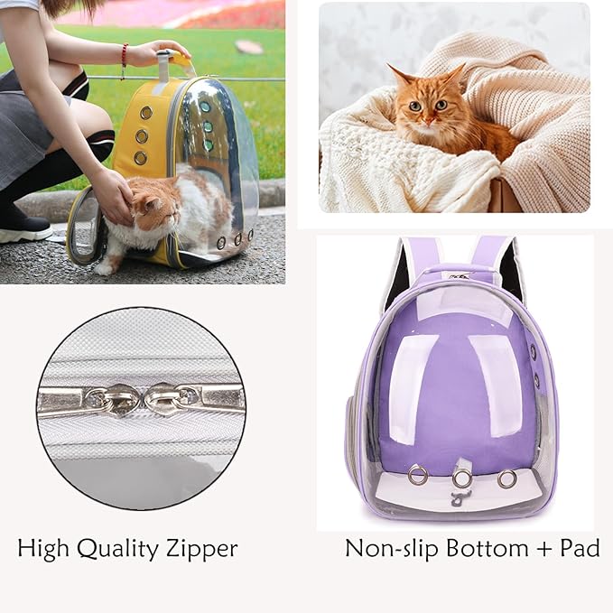 Cat Backpack Carrier Expandable Ventilate Transparent Pet Dog Backpack for Large Cats Hiking, Travel, Outdoor, Airline-Approved Space Capsule Backpack (Purple)