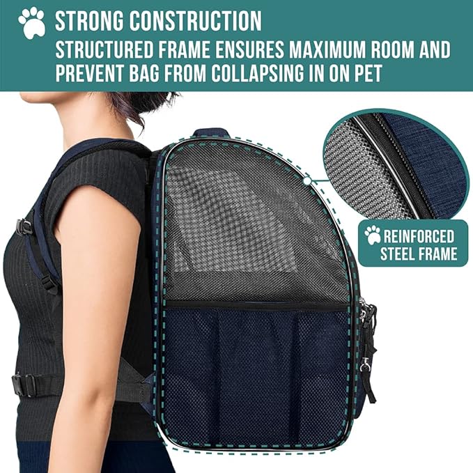 PetAmi Dog Backpack Carrier for Small Large Cat, Pet, Puppy, Ventilated Pet Hiking Backpack Travel Bag, Airline Approved Cat Backpack Carrier, Camping Biking Dog Bag Up to 18lbs Pet, Navy