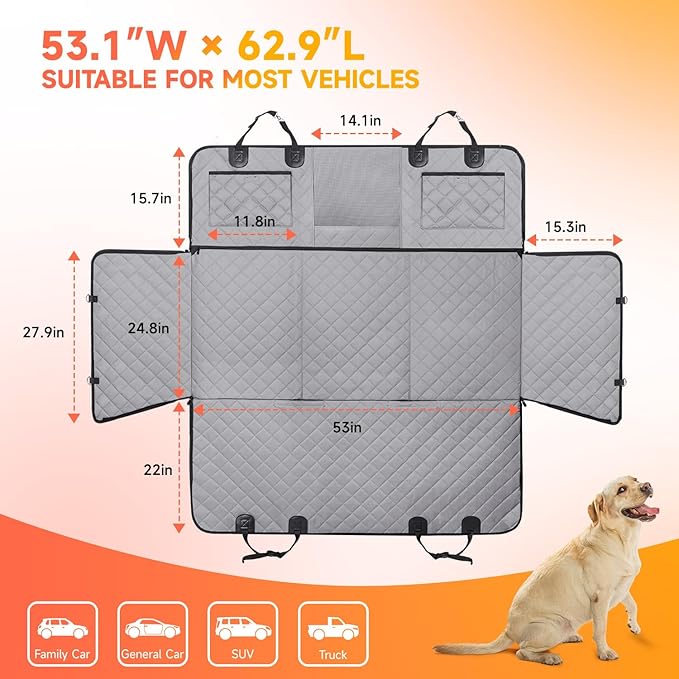 Dog Car Seat Cover Hard Bottom- Back Seat Extender for Dogs