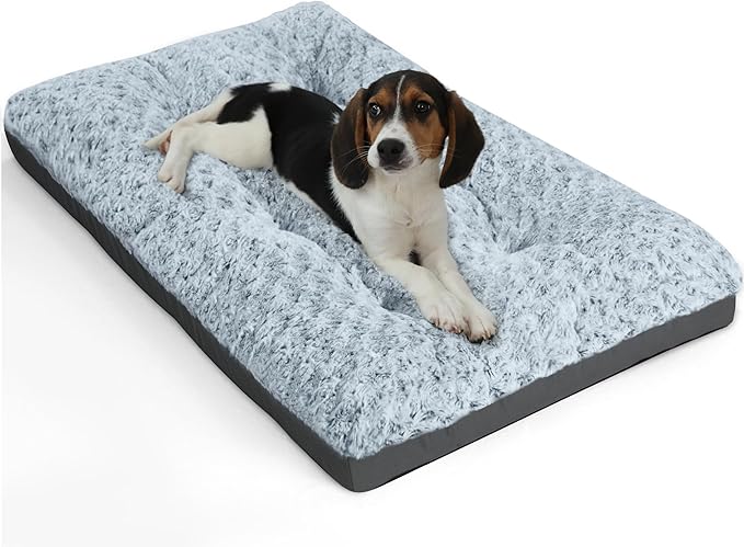 POCBLUE Deluxe Washable Dog Bed for Small Dogs Dog Crate Mat 24 inch Comfy Fluffy Kennel Pad Anti-Slip for Dogs Up to 25 lbs 24" x 17", Grey