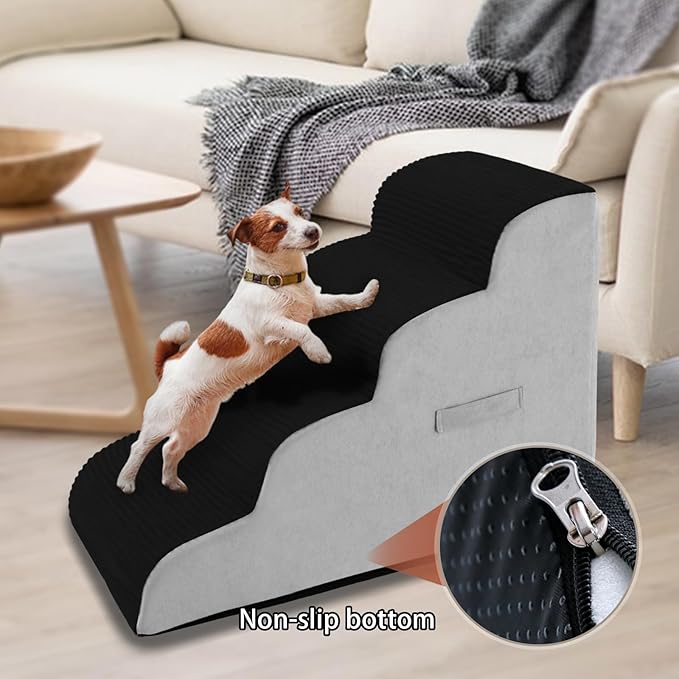 High Density Foam Dog Stairs Steps (4-Tiers (Black))
