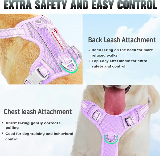 BARKBAY No Pull Dog Harness Large Step in Reflective Dog Harness with Front Clip and Easy Control Handle for Walking Training Running with ID tag Pocket(Violet Purple