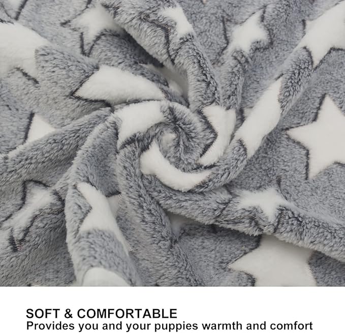 1 Pack 3 Puppy Blankets Cat Dog Blankets Super Soft Warm Sleep Mat Grey Star Cute Print Blanket Fluffy Fleece Pet Blanket Flannel Throw for Small Dogs Puppy Dogs Cats Medium(29"x20")