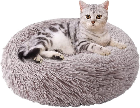 Aurako Cat Bed Dog Bed Round Cushion Pet 16" Taupe