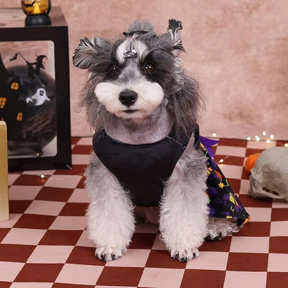 CuteBone Halloween Dog Dresses Velvet Holiday Small Dogs Clothes Onesie Pet Apparel Girl Puppy Skirt with Bow Hair Rope CVA41S-D