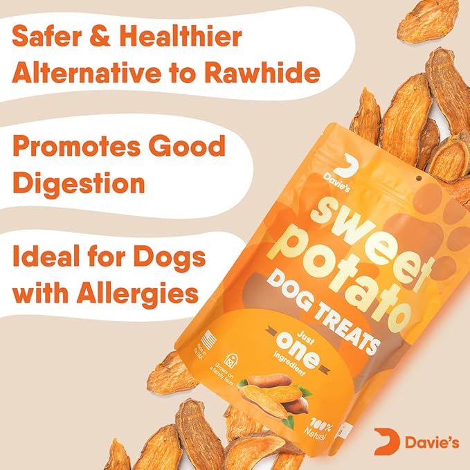 Davie's Sweet Potato Dog Treats - Healthy Dog Treats Made in USA Only, Natural Dog Treats, Healthy Dog Chews, Low Fat Dog Treats, 0.5 lb. Bag