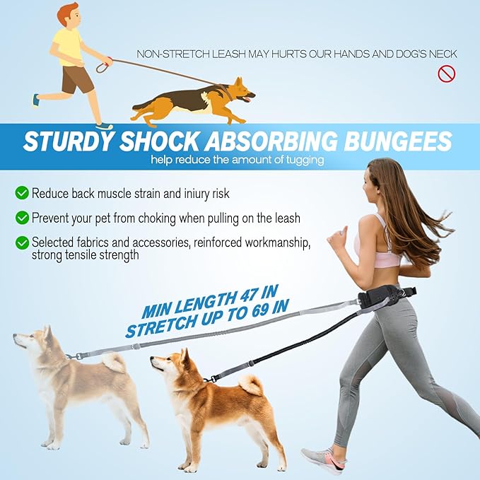 Hands Free Dog Leash with Dog Walking Fanny Pack for Large Medium Small Dogs
