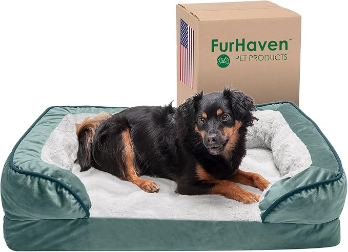 Furhaven Cooling Gel Dog Bed for Medium/Small Dogs w/ Removable Bolsters & Washable Cover 35 lbs