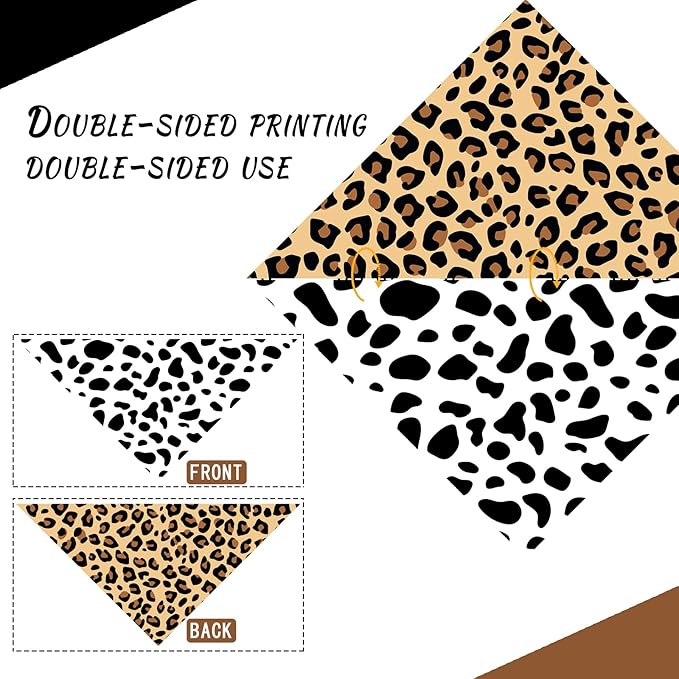 Cow Spots and Leopard Prints Dog Bandana Washable Pets Scarf Triangle Adjustable Handkerchief 2 Sides