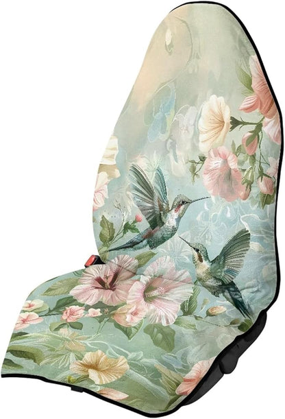 Hummingbird Floral Sweatproof Towel Car Front Seat Cover Non-Slip Bucket Seat Protector Easy to Install Universal Seat Cover for Car
