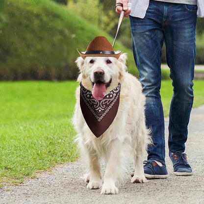 Dog Cowboy Hat with Star Decoration Dog Cowboy Costume for Small Pet Dogs Cat Cowboy Hat with Bandana Scarf Set Party Accessories (Brown, Large)