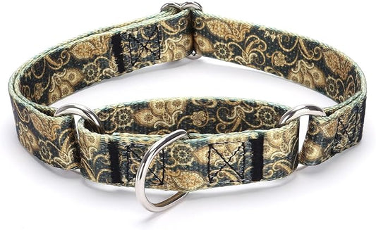 Martingale Dog Collars - Flower Multicolor Cute Patterns, Adjustable Nylon Training Dog Collar Suitable for Boy and Girl Dogs Medium Large Dogs (M, Gold)