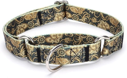 Martingale Dog Collars - Flower Multicolor Cute Patterns, Adjustable Nylon Training Dog Collar Suitable for Boy and Girl Dogs Medium Large Dogs (L, Gold)