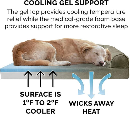 Furhaven Cooling Gel Dog Bed for Large Dogs w/ Removable Bolsters & Washable Cover 95 lbs