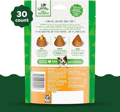 Greenies Pill Pockets for Dogs Capsule Size Natural Soft Dog Treats, Chicken Flavor, 7.9 oz. Pack (30 Treats)