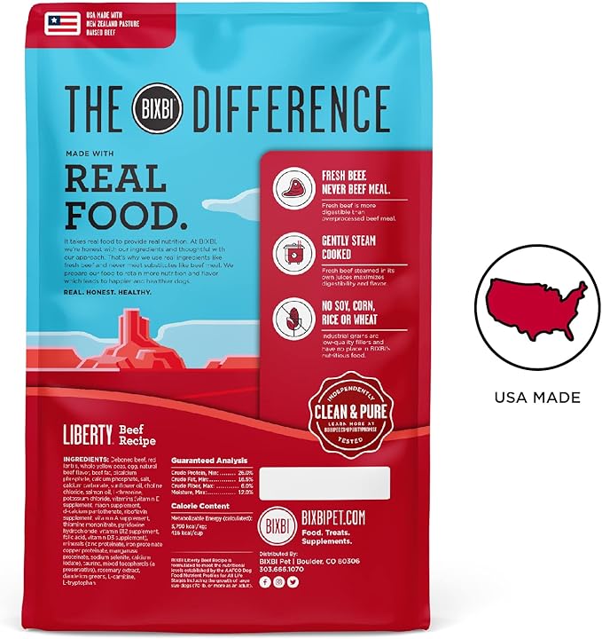 BIXBI Liberty Grain Free Dry Dog Food, Beef, 22 lbs - Fresh Meat, No Meat Meal, No Fillers - Gently Steamed & Cooked - No Soy, Corn, Rice or Wheat for Easy Digestion - USA Made