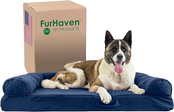 Furhaven Memory Foam Dog Bed for Large Dogs w/ Removable Bolsters & Washable Cover 95 lbs