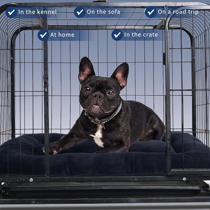 24x18 Dog Bed for Crate Washable,Puppy Bed for Crate 24inch Luxury Faux Fur Soft Cozy Pet Bed for 25lb Dog,24 Inch Dog Crate Bed with Anti-Slip Bottom Calming Anti Anxiety Comfortable Sleep(Navy Blue)