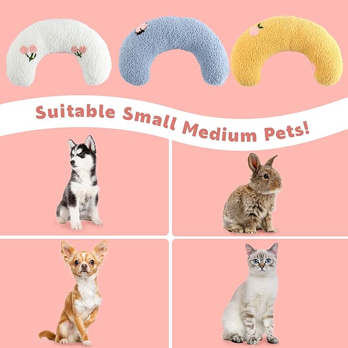 Dog Pillow Bed, Cat Calming Pillow, Dog Neck Pillow for Joint Relief Sleeping, Ultra Soft Half Donut Cuddler, Pillow Pet for Upper Spine Support, Doggy/Kitten Pillow Training Toy，White