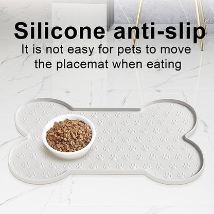 Dog Food Mat Anti-Slip Silicone Dog Bowl Mat Thicker Pet Placemat Waterproof Cat Feeder Pad with Raised Edge Puppy Kitten Feeding Mats Suitable Small Medium-Sized Dogs Cats Eating Tray