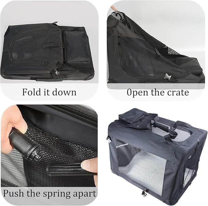 STARBRILLIANT 3-Door Portable Soft-Sided Folding Soft Dog Travel Crate Kennel (36″x25″x25″)