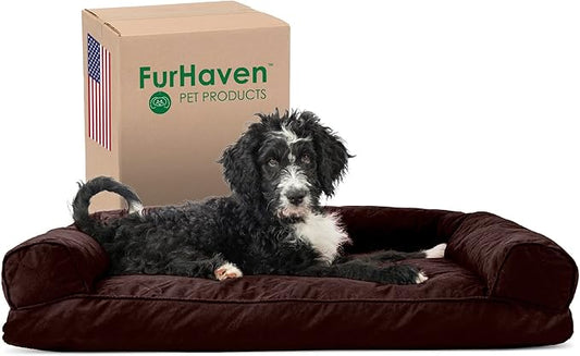 Furhaven Pillow Dog Bed for Large/Medium Dogs w/ Removable Bolsters & Washable Cover