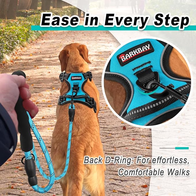 BARKBAY Dog Harness No Pull for Large Dogs - Adjustable, Reflective, Comfortable, No Choke, Heavy-Duty - Perfect for Outdoor Training, Walking, and Hiking - Strong & Durable - L & Blue