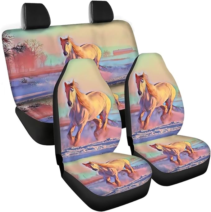 Horse Vehicle Seat Covers Set Front Back Seat 4 Travel