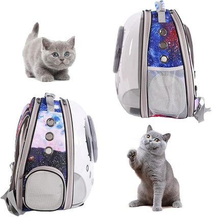 Cat Clear Bubble Backpack Carrier, Space Capsule Astronaut Backpack for Cats Small Dog Kitten Bunny Airline Approved Travel Hiking Camping Cat Book Bag (Galaxy Blue, Bubble Window)