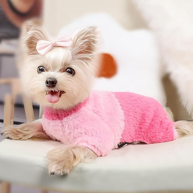 Dog Pjs for Small Dogs Chihuahua Yorkie Clothes Fleece Warm Puppy Pajamas Sweater Onesie Pink Pet Clothes Outfit Apparel (Pink